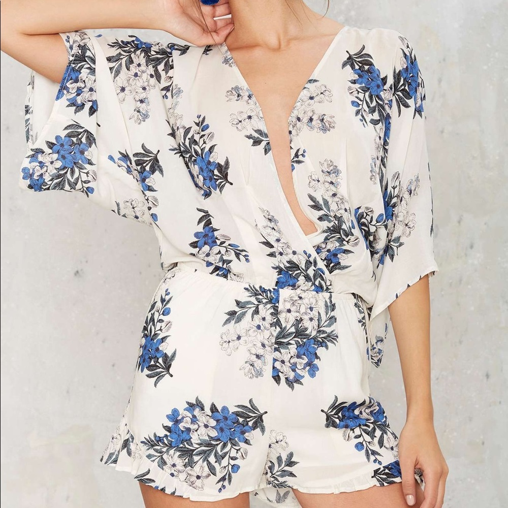 Nasty Gal Blue Floral Romper